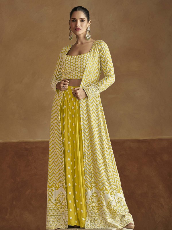 Yellow Real Georgette Western Lehenga Choli